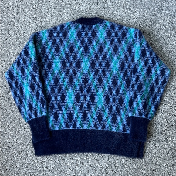 Aerie Flurry Oversized Argyle Sweater Fuzzy Winter Cozy Blue Crewneck Top XXS - Picture 10 of 11